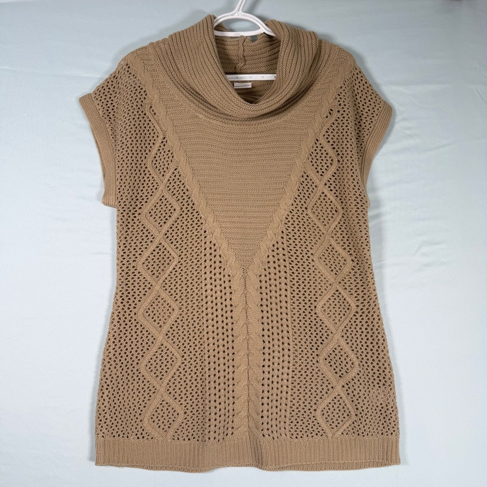 LASCANA Size-L Women Tan Cowl Neck Cable Knit Wool Blend Sweater